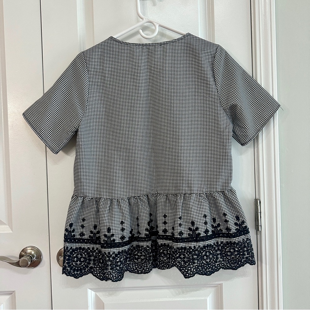 Orange Creek Gingham Ruffle Lace Detail Top - Picture 2 of 6